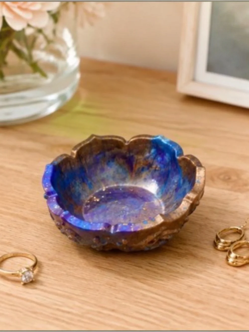 Handmade Iridescent Resin Trinket Dish in Blue and Brown